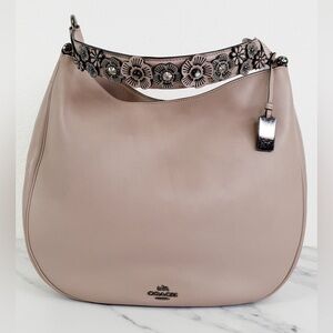 COACH Willow Floral Tea Rose Nomad Hobo Crossbody Birch Gray GloveTanned Leather